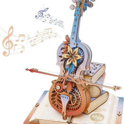 ROKR 3D Magic Cello - 3D Wooden Puzzle - Automatic Playing Mechanical Music Box, DIY Music Gift Set, Adult Gift Decoration,AMK63M