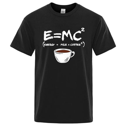 Summer Men's T-shirt 100% Cotton Casual Funny Energy=Milk+Coffee Print Men Cool Loose O-neck Tops For Men Short Sleeve Male Tees