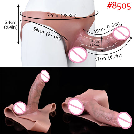 FAAK Wearable Black Penis Sleeve Silicone Panties Strap On Dildo Harness Hollow Dildo Realistic Cock Enlarger Sex Toys For men