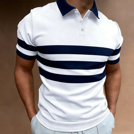 Simple Two Bars Contrasting Color Design Men's Short-sleeved Fashion Polo Shirt Comfortable Casual Men's Top Quick Dry