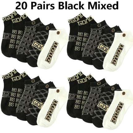 5/10/20 Pairs Winter Socks Men Short Breathable Luxury Socks Designer Brand Low-Cut Fashion Trendy Ankle Socks Geometric Pattern