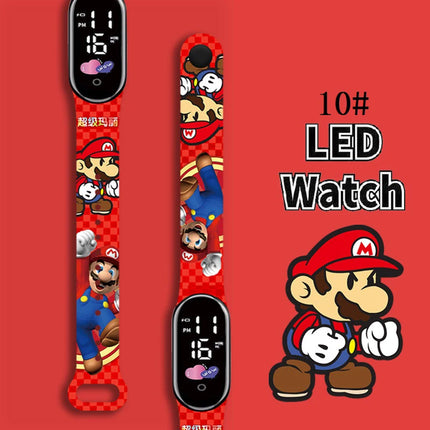 Kids Digital Watch Cartoon Silicone Strap Wristwatch for Boys Girls Children Mario Waterproof LED Sport Watch Gift