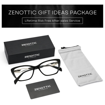 ZENOTTIC Black Cat Eye Optical Glasses Frame Peculiar Fashion Leg Women Non-Prescription Acetate Square Eyeglasses MG6592