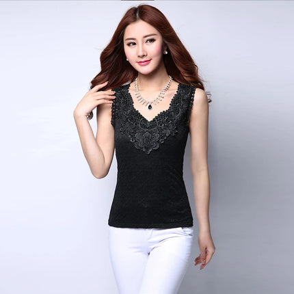 Women's Sleeveless Blouse Summer Chiffon Lace Top Clothing