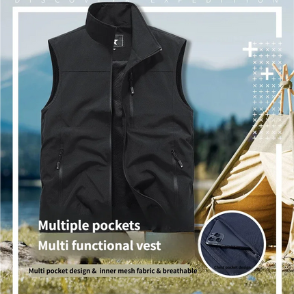 Outdoor workwear jacket Men's breathable lightweight top  Spring and Autumn thin high-end solid color stand-up collar vest