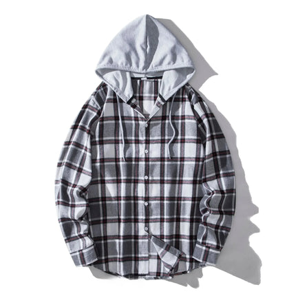 Autumn Hot Sale Of The Season Men's Plaid Hooded Casual Shirt Independent Station Cross-Border Checkered Hoodie Style Floral Patchwork