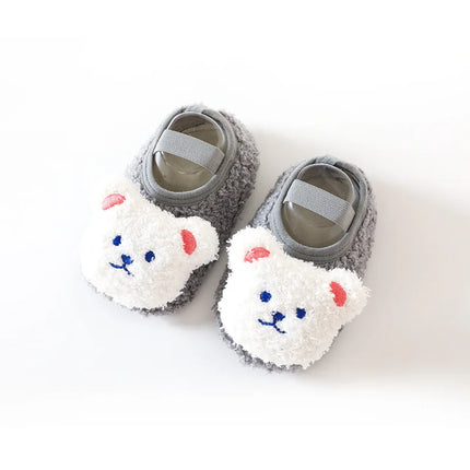 Cartoon Bear Baby Shoes Winter Thick Warm Newborn Shoes Non-slip Soled Soft Plush Toddler Kids Boy Girls Infant First Walkers