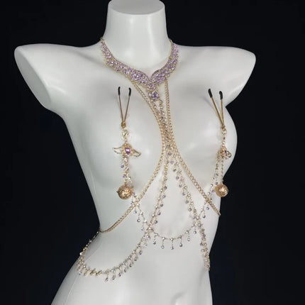 Amethyst Bell Nipple Clip All-in-One Erotic Nipple Chains 5 Sizes of Butt Plugs Breast Stimulation Sexy Accessories BDSM Sex Toy
