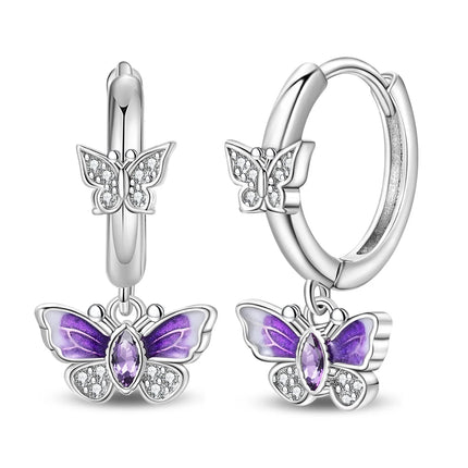925 Sterling Silver Purple Butterfly Rainbow Flower Stud Earrings for Women Girl Ear Studs Jewelry Fashion Luxury Anniversary