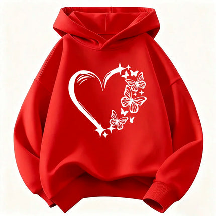 Graphic Casual Hoodies Love Heart with Butterfly Design Children's Sweatshirt Cute Hoody for Boys Girls Autumn Spring