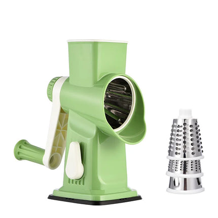 3-in-1 Manual Rotary Cheese Grater Vegetable Slicer with Suction Base Kitchen Mandoline Shredder for Potatoes Easy to Clean