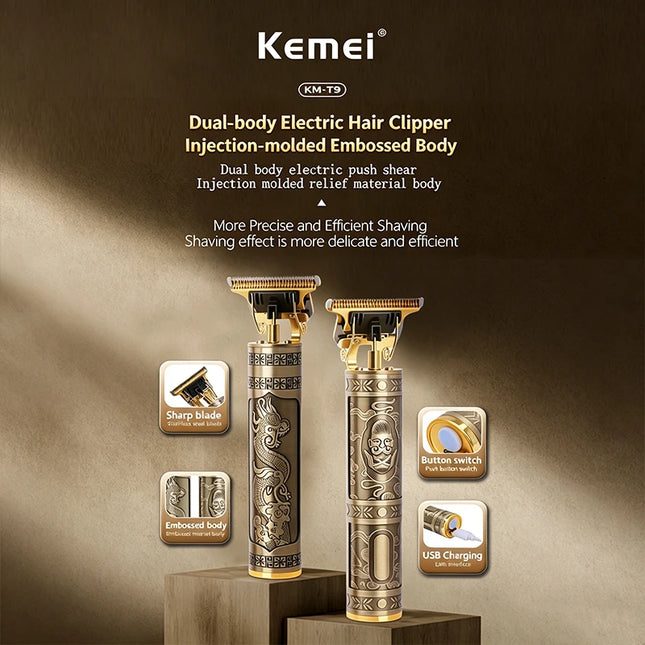 KEMEI KM-T9 Electric Hair Clipper Professional USB  Clipper Professional Beard Trimmer Haircut Grooming Kit Hair Cutting Machine