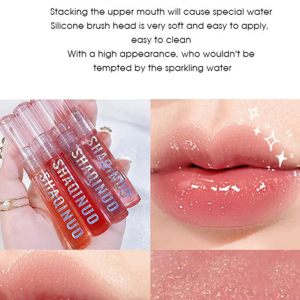 Four pack lip gloss set box, water gloss jelly lip gloss, moisturizing glass lips, not easy to stick to cup