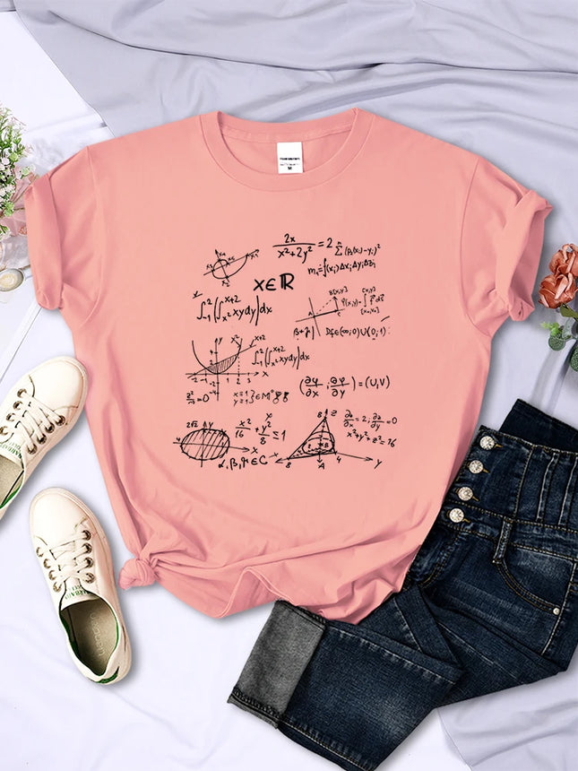 Mathematical Formula Print Women's T-Shirt Summer Casual Clothing Street Hip Hop Short Sleeve Personality Breathable Women's Tops