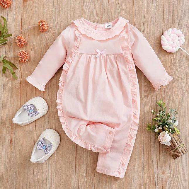 Newborn Clothing Solid Color Casual Comfortable Soft Cotton 0-18 Boys and Girls Spring and Autumn Long-Sleeved Baby Jumpsuit