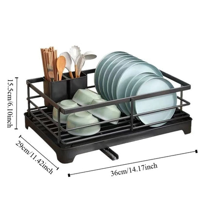 Carbon Steel Kitchen Storage Rack Ventilation Drainer Tray Dish Drying Rack Stable Space-saving Plates Organizer with Drainboard
