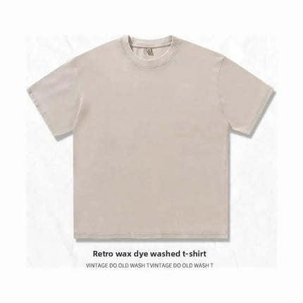 Washed Pure Cotton Short Sleeve Crew Neck Casual T-shirt Vintage Customizable Logo Men's Fashion All Seasons round Neck Top