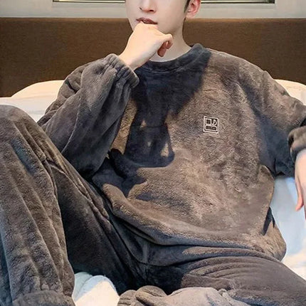 Men's Warm Coral Fce Pajamas Winter Set Spring Autumn Winter Sle Oversize Home Clothes Teenager Comfortable Spwear
