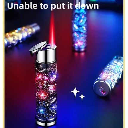 Metal Relief Lantern Inflatable Lighter Portable Windproof Butane Turbine Torch Jet Blue Flame Cigar Tool Fashionable Men's Gift