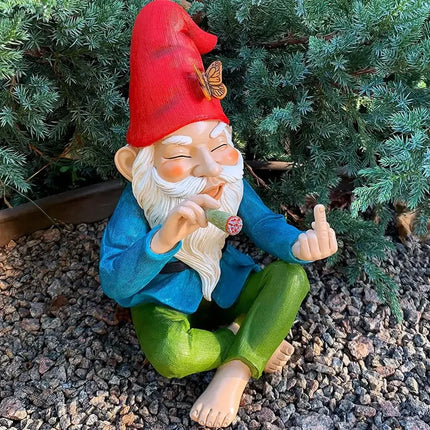 Garden Gnome Ornaments Resin Statue Figurine Smoking Middle Finger Desk Bookshelf Art Home Garden Decor