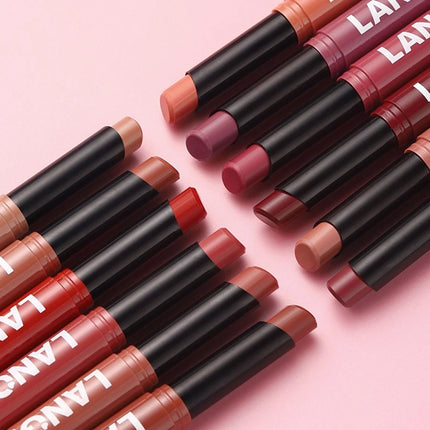 12 Color Matte Lipstick Pencil Waterproof Long Lasting Non-Stick Cup Lip Stain Tint Cosmetic Nude Lipstick Pen Makeup Cosmetics