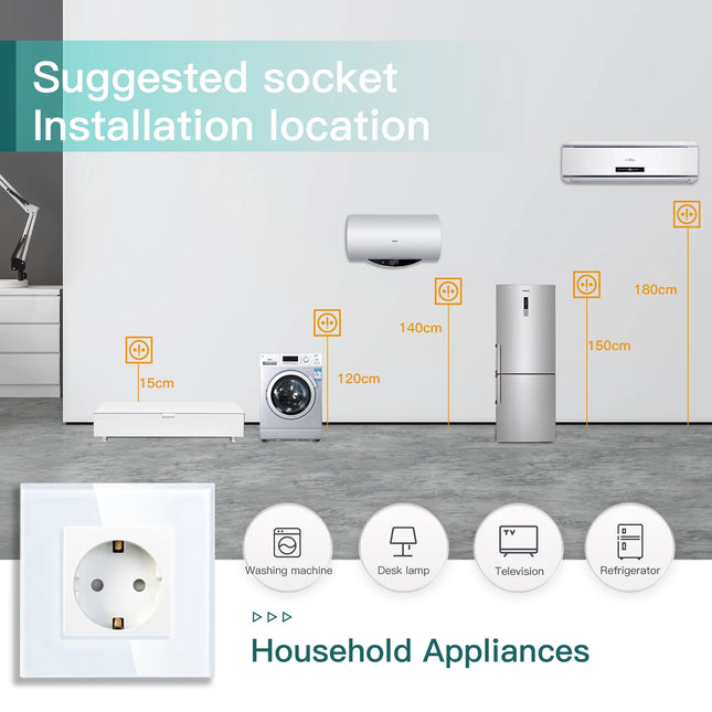 BSEED EU Standard Wall Electrical Sockets Type-C Outlets Wall Power Socket USB Charge Port Glass Panel Child Protection 16A