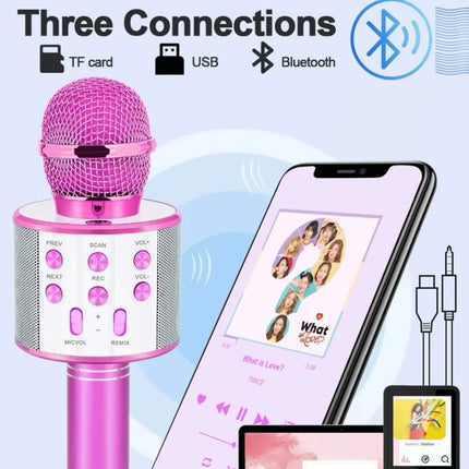 Wireless Karaoke Microphone , Bluetooth Speaker, Multi-Function Controls 5-In-1  Handheld Mic  For Party, Great Birthday Gift