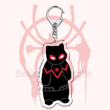 Cute Spider Punk Cat Warrior Key Chain Key Ring Invincible Superhero Keychains Keyring Pendant for Bag Man Women Jewelry Gifts