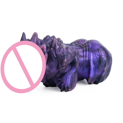 SHAZ Fantasy Purple Dragon with Breast Shaped Masturbator, Body-Safe Platinum Silicone Dual Channel Stroker, Male Pleasure Toy