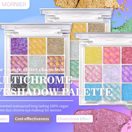 JUR MORNIER 9 Color Multichrome Eyeshadow Palette Shimmer Chameleon Eye Shadow Waterproof Vegan Cruelty Free Eye Makeup