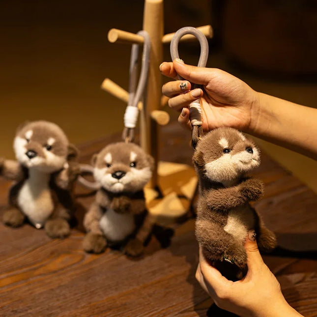 Cute Otter Plush Keychain Realistic Stuffed Otter Animal Pendant Doll Soft Plushies Key Ring for Bag Decoration Gifts Girl