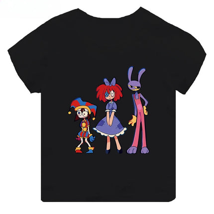 Hot Sale The Amazing Digital Circus Print Kids T-shirt Girls Clothes Baby Boys Black Short Sleeve Cotton T Shirt Children Tops