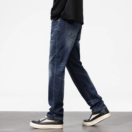 Brand jeans pants Men's Light Business Micro Stretch Straight Fit Denim Pants Vintage All Season Long Pants Deep blue versatile