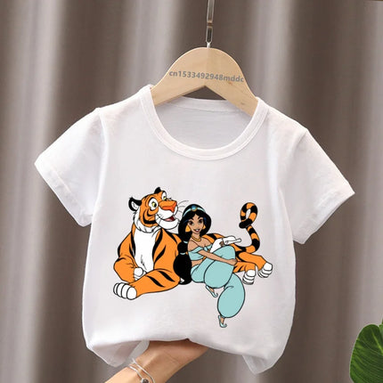 Hot Sale Aladdin Jasmine Princess Print Cartoon Kids T-Shirts Girls Clothes Baby Boys Short Sleeve T-shirt Summer Children Tops