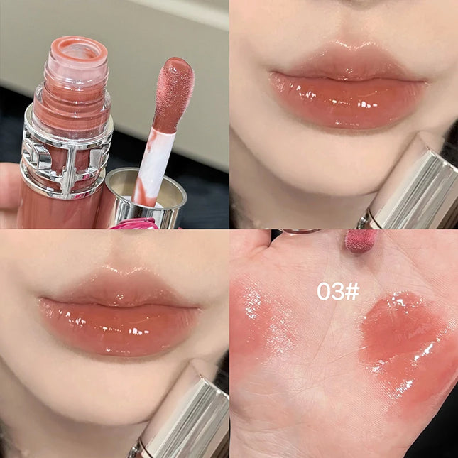 Flowing mirror lip gloss, waterproof and long-lasting luster, non stick to the cup, silky texture, natural makeup effect