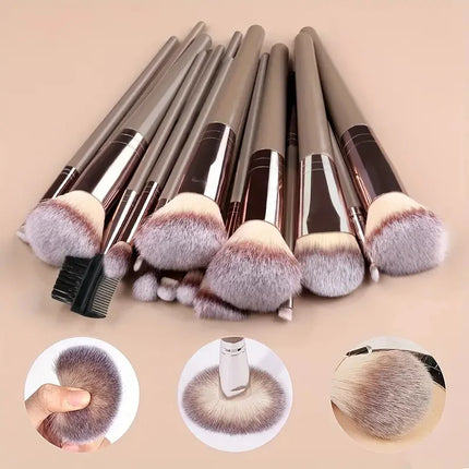 10-20PCS Premium Makeup Brushes Set with Hairband Wrist Rest Silicone Sponge Ball Powder Puff And Cleaning Tool Included