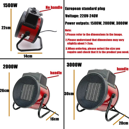 3000W Portable Electric Space Heater with Fan Adjustable Thermostat  2 Heat Settings&Fan Mode&Tip-Over Protection 1.5kw/2kw/3kw