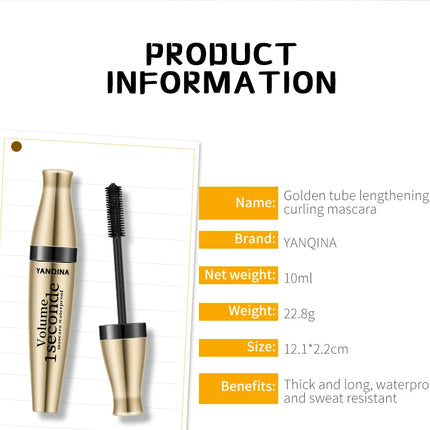 3D Waterproof Curling Mascara Liquid Fiber Black Eyelashes Brush Long Lasting Natural Eye Makeup Extension Fixed shape