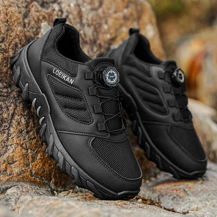 LOEIKAN Men's Multi-Functional Outdoor Hiking Shoes - Rotary Buckle Quick-Lock, Non-Slip Breathable Trekking Sneakers for Men
