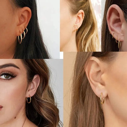2024 New Simple Stainless Steel Small Hoop Earrings for Women Men 5mm To 15mm Round Cartilage Ear Piercing Unisex Jewelry Gift