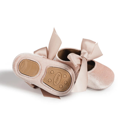 Newborn Baby Girls Dress Shoes Bowknot Ribbon Princess Infant Toddler Rubber Non-slip Flat First Walkers Crib Shoes Mary Jane