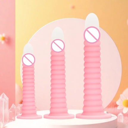 Gradient Pink Anal Plug Massager With Threaded Suction Cup Rear Multi-size Unisex Extra Long Anal Plug Adult Erotic Sex Toys