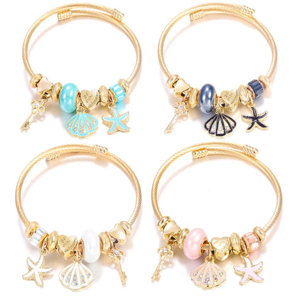 New Trendy 4 Colors Heart Shape Painted Pendant Closure Beaded Bracelet Golden Stainless Steel Women Bracelet 2025 Charm Jewelry