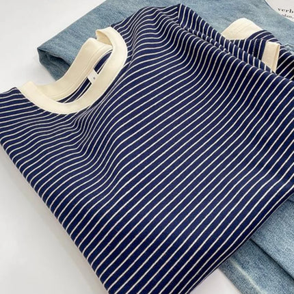 2026 New Women's Loose Fit Casual Stripe Short Sleeve T-Shirt Comfortable Breathable Cotton Polyester Blend Summer Top