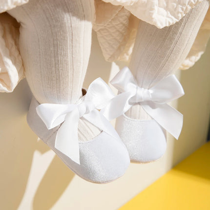 Newborn Baby Girls Dress Shoes Bowknot Ribbon Princess Infant Toddler Rubber Non-slip Flat First Walkers Crib Shoes Mary Jane