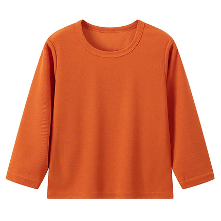 Children's Autumn Solid Color Simple Versatile Long-Sleeve T-shirt Boys' Casual Sports Shirt Girls' Fashion Round-Neck Sweatshirt
