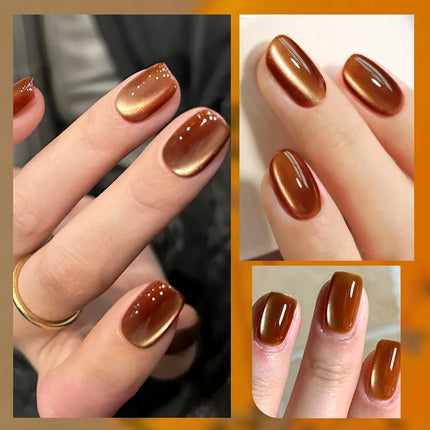QAZIXU 10ml Brown Cat Eye Gel Nail Polish Golden Magnetic Gel Polish Semi Permanent Soak Off UV LED Nail Art Varnish All Seasons