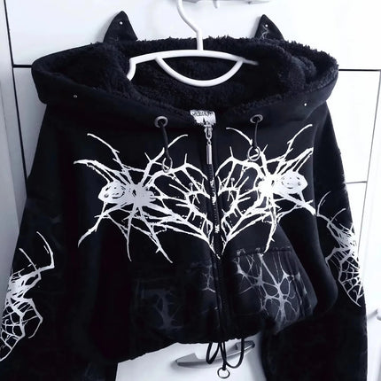 Y2K New Korean Version College Style Zipper Hoodie Women Harajuku Casual Loose Fleece Thick Sweatshirt Punk Rock Hot Girl Hoodie