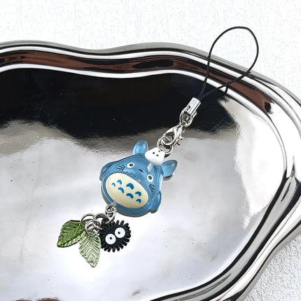 Kawaii Blue Animal Totoro Phone Charm Soot Sprite Keychain Woodland Anime Cat Cosplay  Handmade Y2K Gift Pendant Accessories