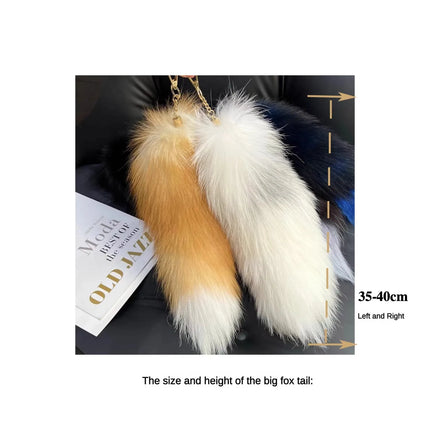 Natural Fox Fur Tail Keychain Furry Y2k Beautiful Accessory Fox Tail Keychain Length 40 Cm Car Keychains for Women
